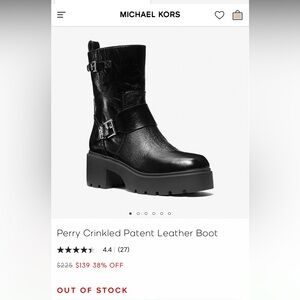 NEW IN BOX Michael Kors Perry Crinkled Patent Leather Boot Size 5.5 Black